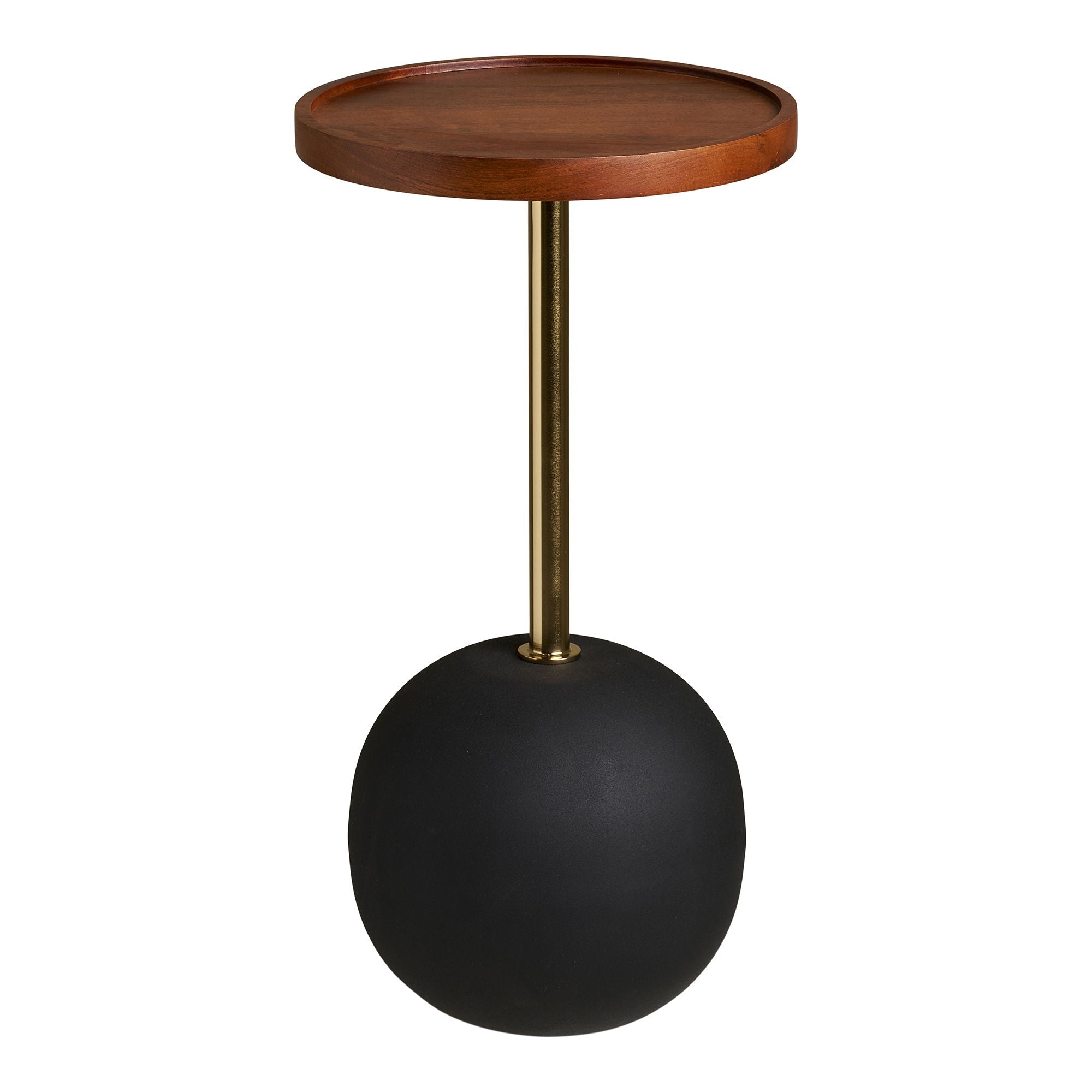 House Nordic Sirone bijzettafel – rond mangohouten blad Ø30 cm met zwarte voet en messingaccent, ideaal naast bank